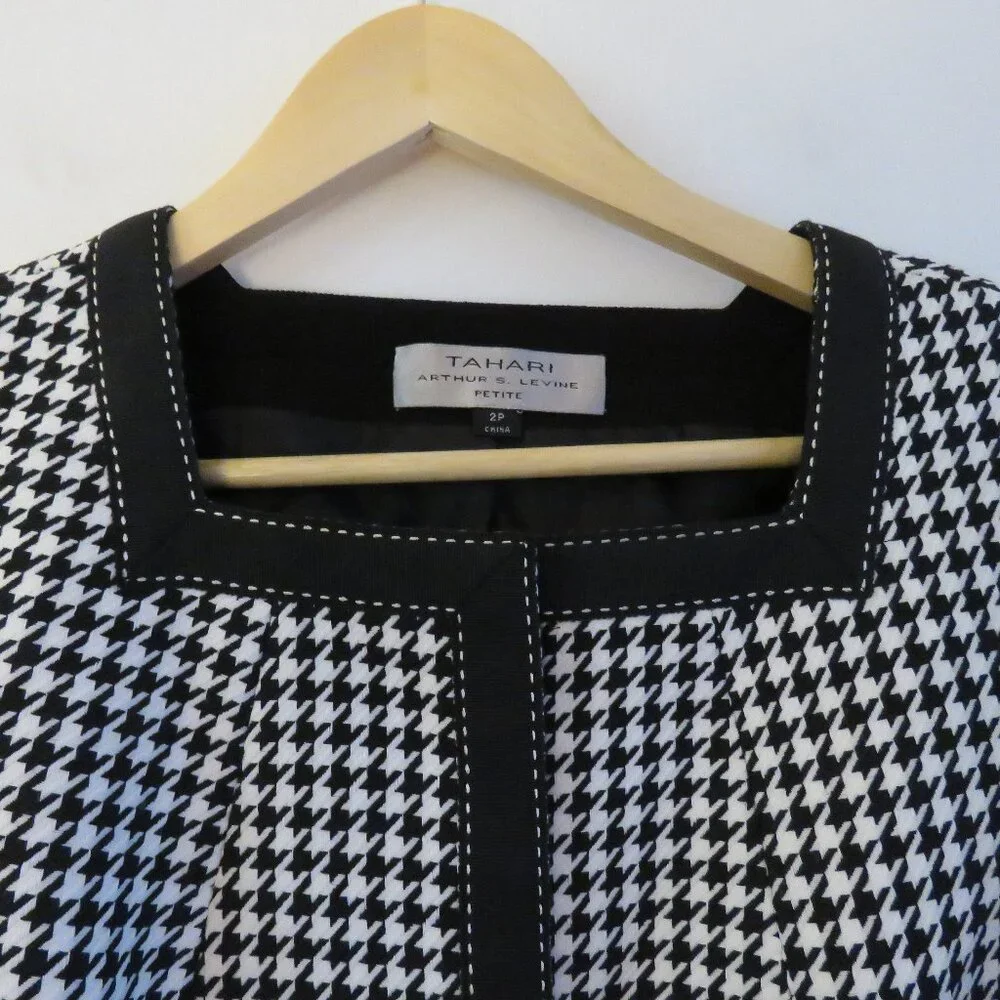 TAHARI Houndstooth Structured Blazer Academia Black White Officecore 2 Petite - Picture 4 of 14